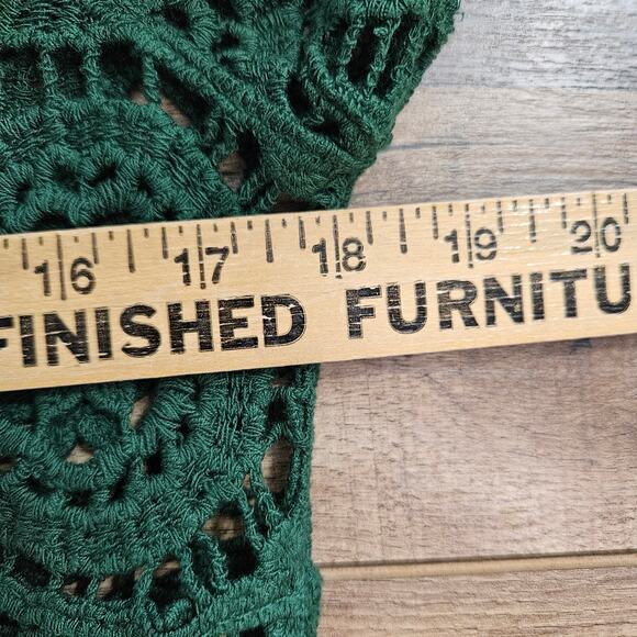 Ultra Pink Top Womens Small Green Open Crochet Knit 3/4 Bell Sleeve Scoopneck - Picture 11 of 14